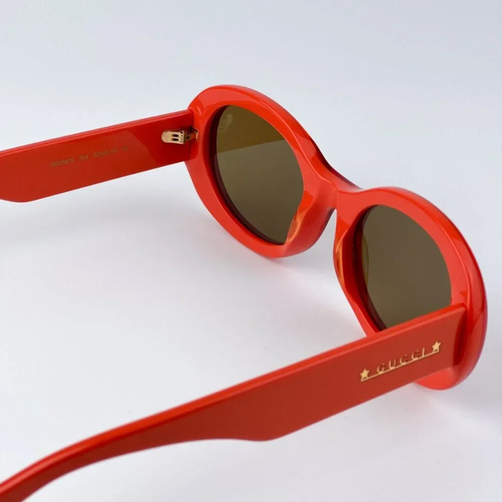 Gucci GG1587S 003 BRAND NEW Sunglasses Orange Brown Women Oval - Picture 9 of 10